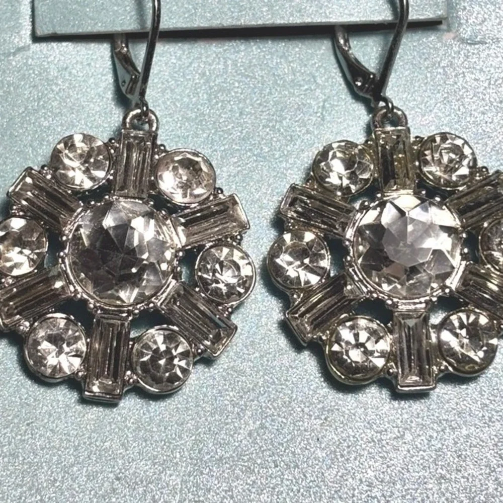 Monet Bridal Collection Vintage Silver Tone Clear Rhinestone Sunburst Earrings